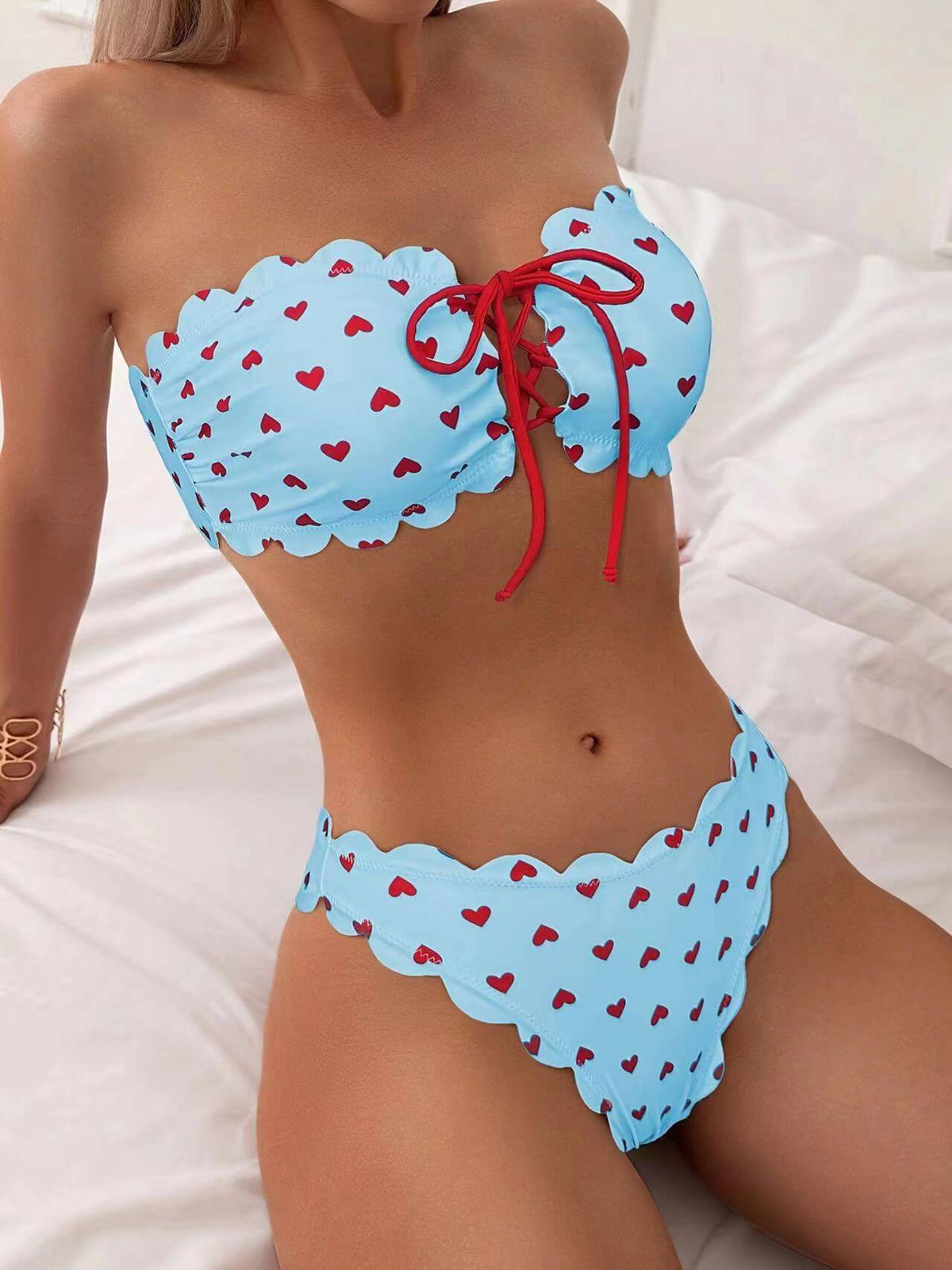 Bikini top de tubo estampado con cordones ajustables