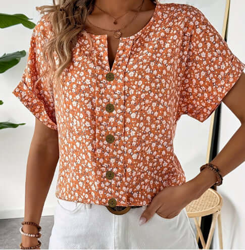 Camiseta de mujer de manga corta con cuello en V