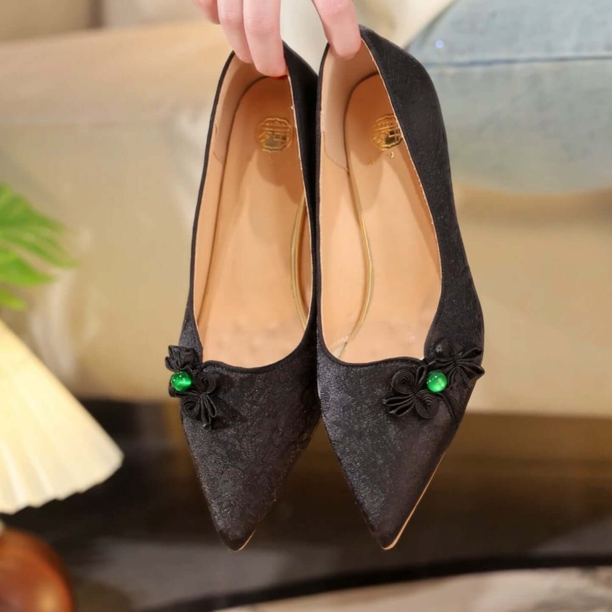 Zapatos de tacón de mujer con punta fina de jacquard