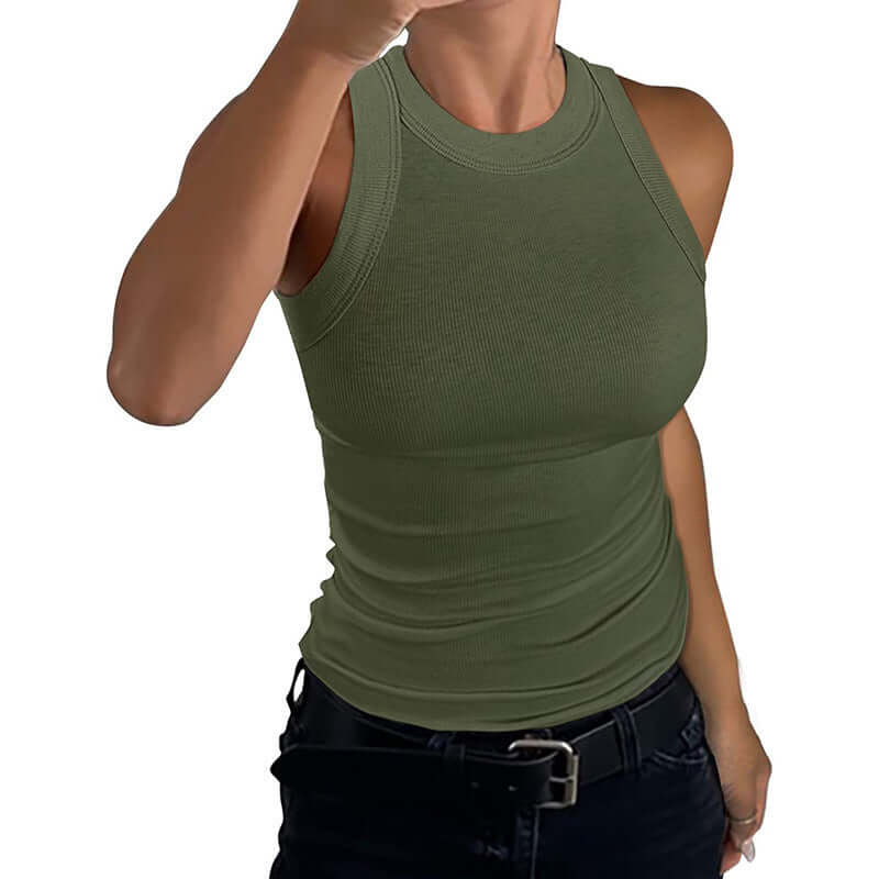 Camisetas de tirantes de canalé sin mangas para mujer