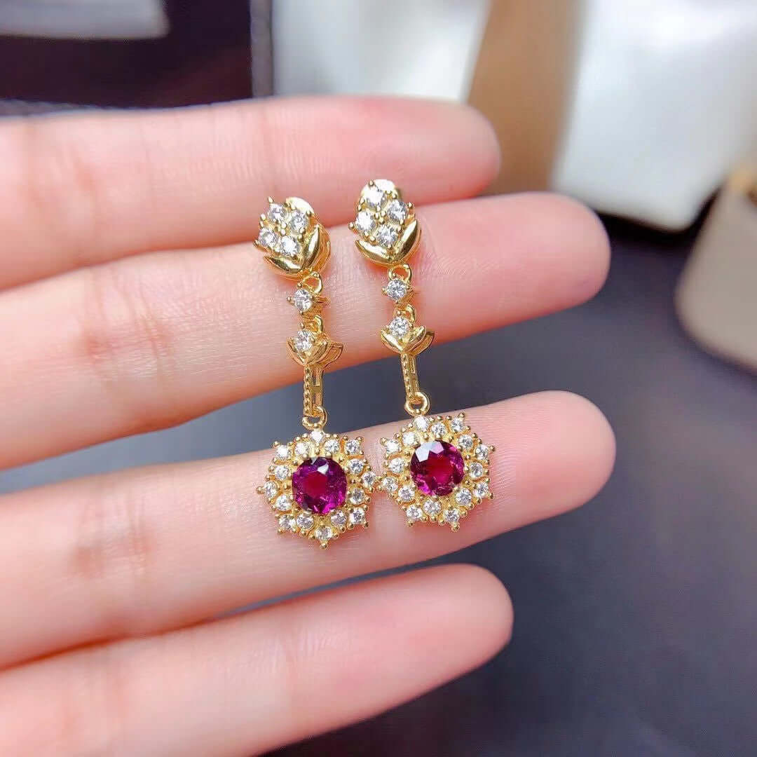 Women's Pomegranate Red Rings Pendants Earrings Set