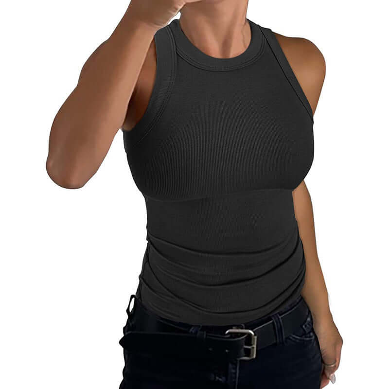 Camisetas de tirantes de canalé sin mangas para mujer