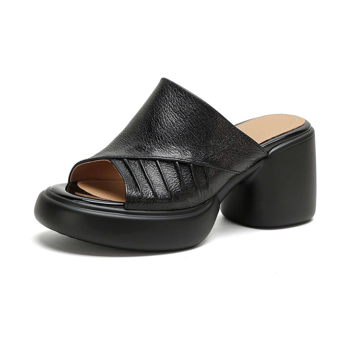 Sandalias de cuero suave con punta abierta para mujer