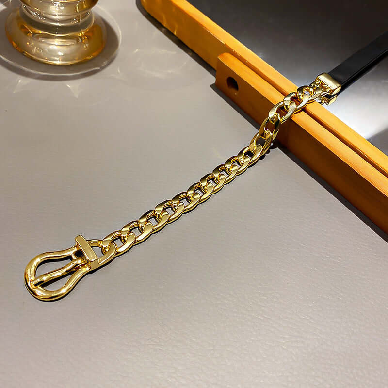Golden Chain Choker Necklaces Short Black LeatherNeckless