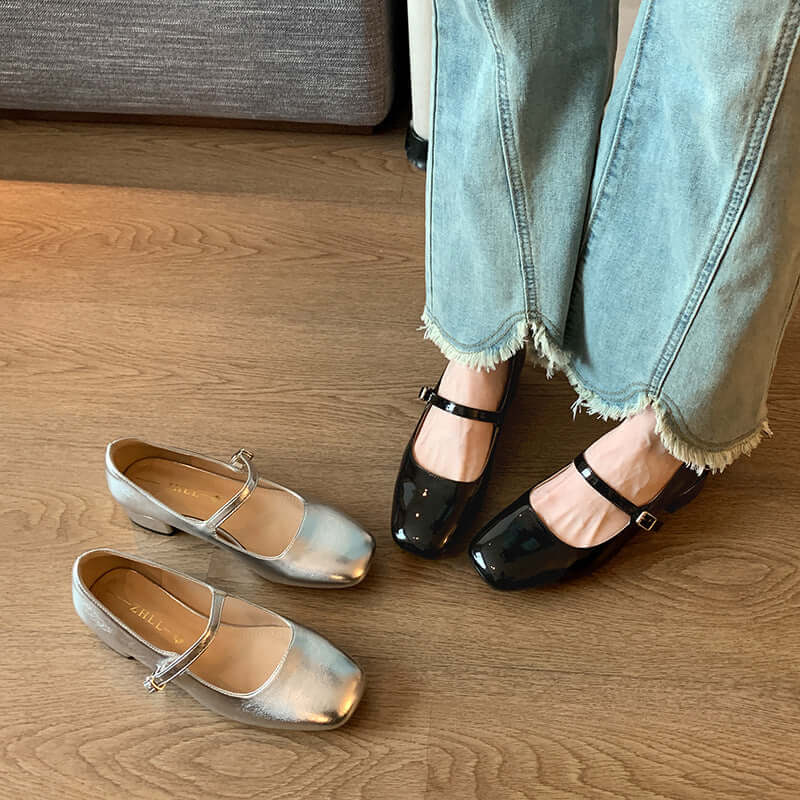 Women's French Style Low Square Heel Shoes — Parisian Chic Footwear