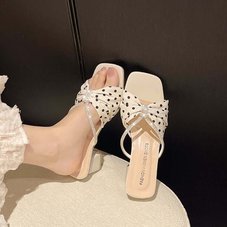 Ladies polka dot rhinestone heels