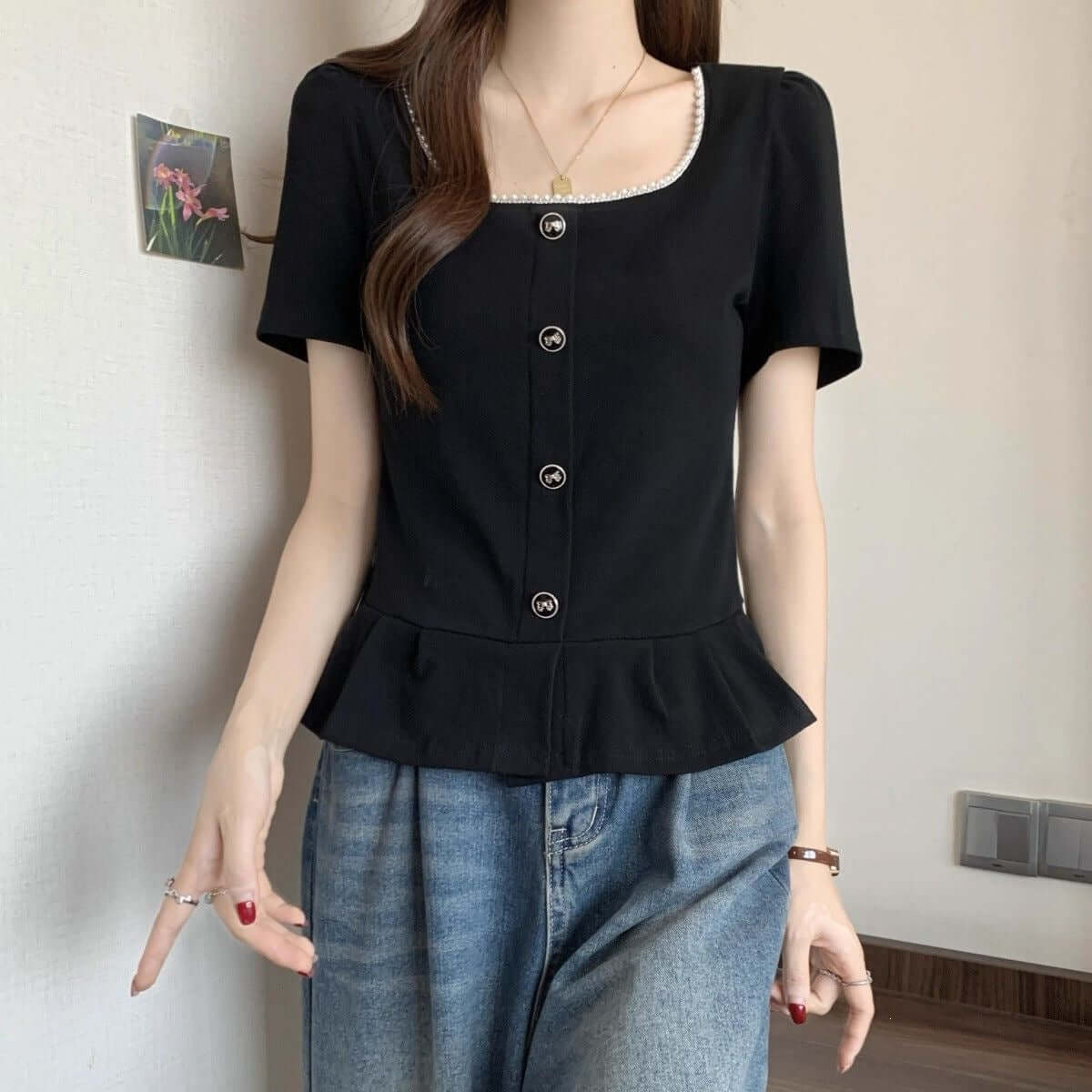 Ladies French-Style Short-Sleeve Casual Shirt — Effortless Chic