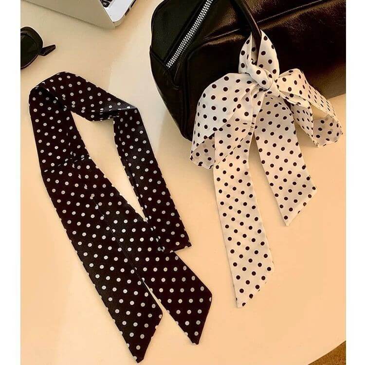 Women's Black and White Polka-Dot Silk Scarf