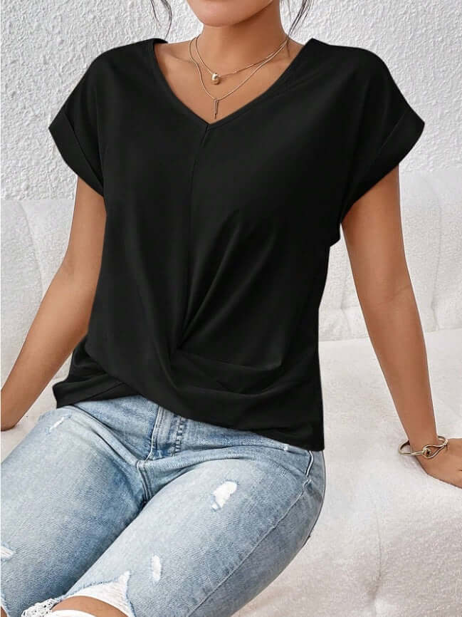 Camiseta de mujer casual de verano con nudo irregular