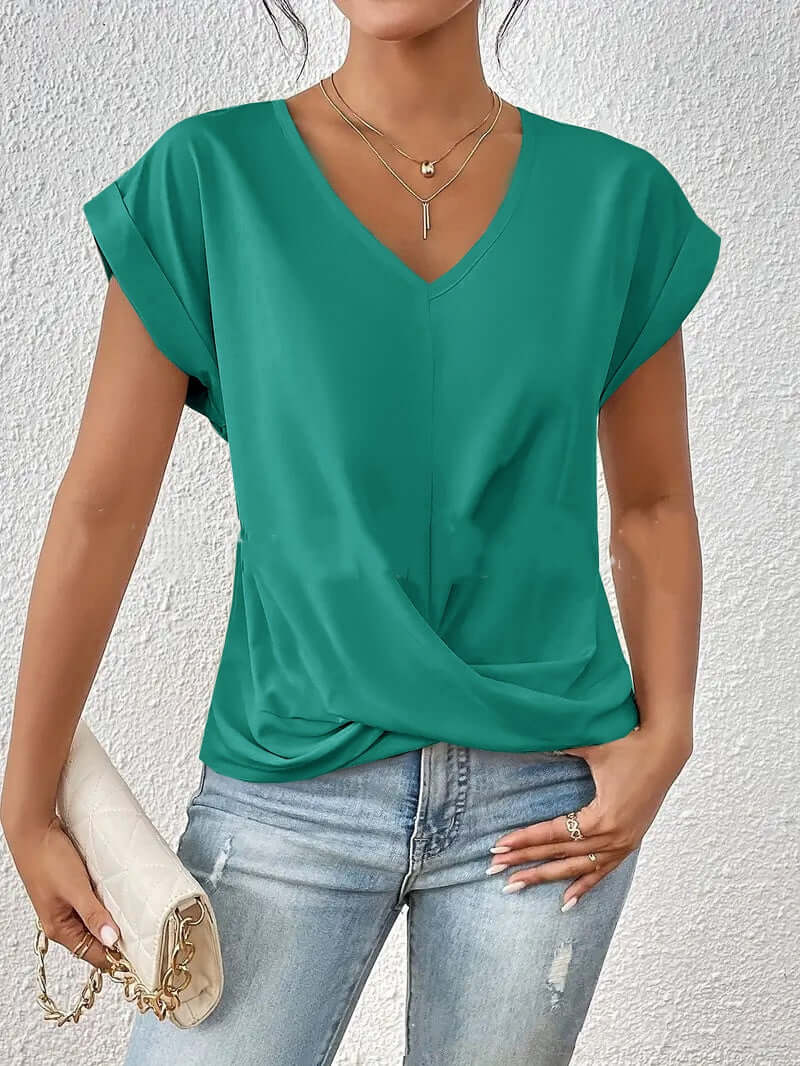 Camiseta de mujer casual de verano con nudo irregular