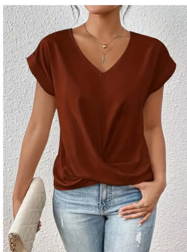 Camiseta de mujer casual de verano con nudo irregular