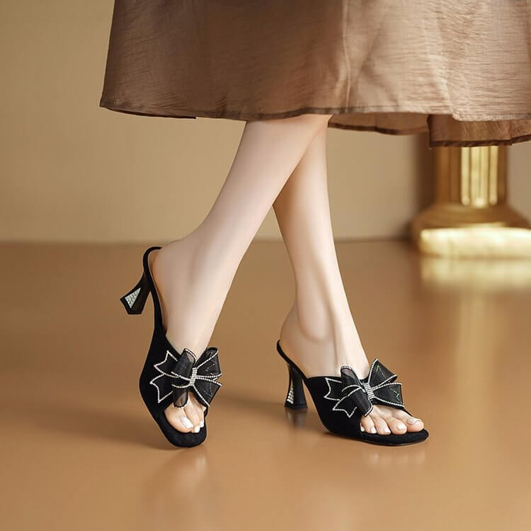 Women's Thick Heel Bow Slippers — Cozy Cushioned Home Footwear