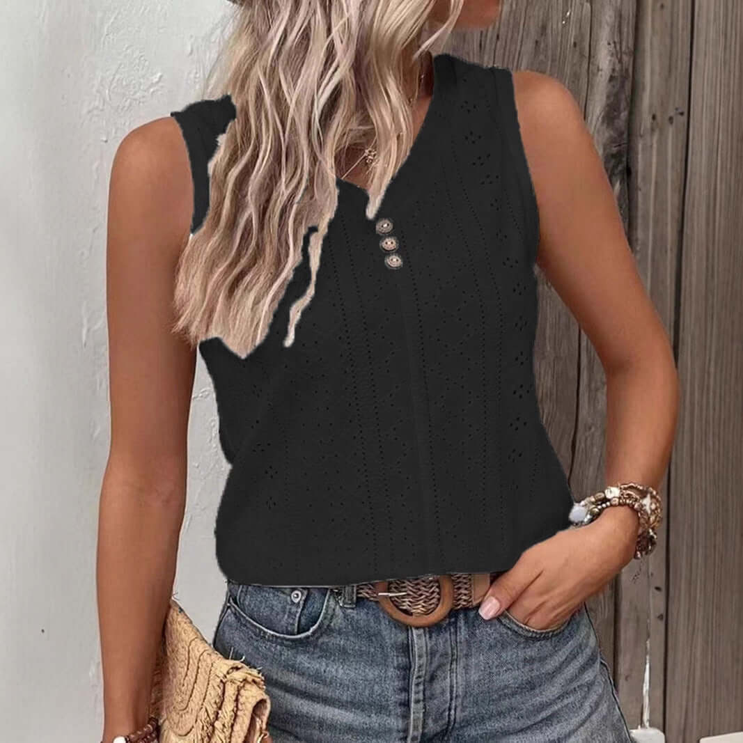 Woimen's Button-back Tank Top T-shirt