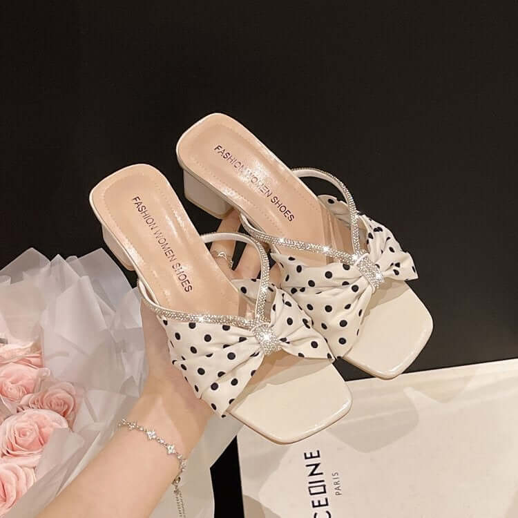 Ladies polka dot rhinestone heels