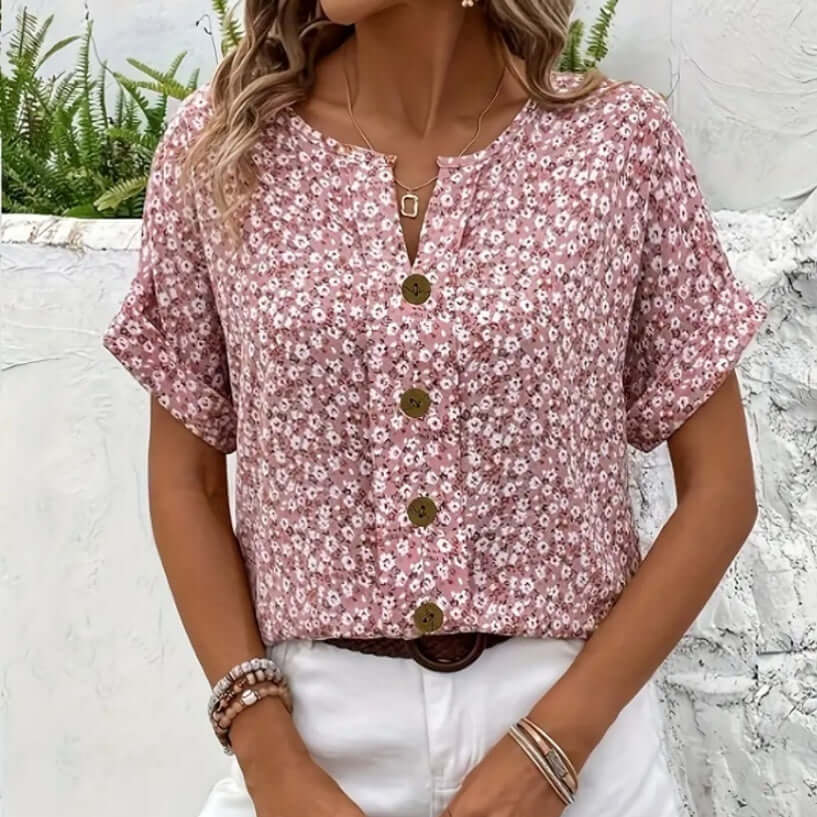 Camiseta de mujer de manga corta con cuello en V