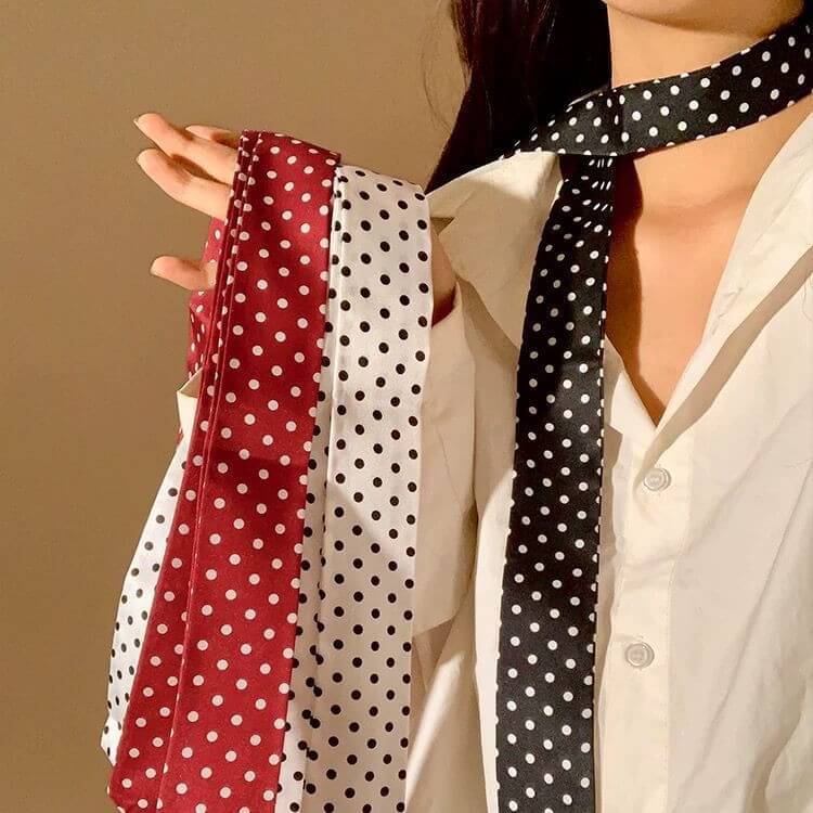 Women's Black and White Polka-Dot Silk Scarf