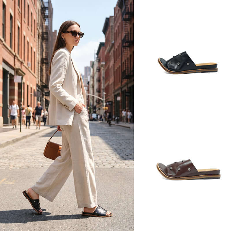 Sandalias de diapositiva con tachuelas para mujer