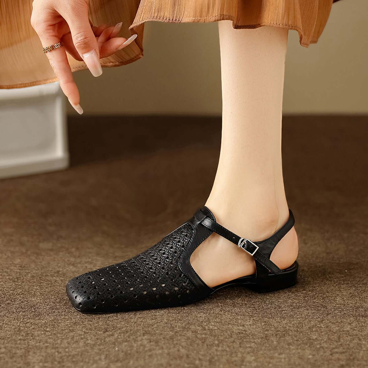 Sandalias de tacón T-strap para mujer