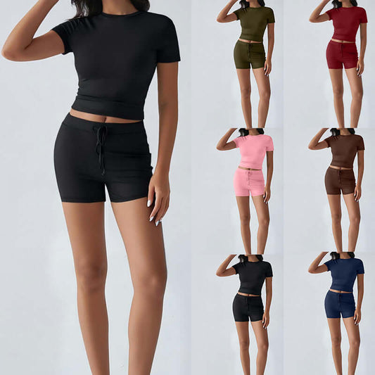 Ladies Shorts Drawstring Casual Sports Yoga Set