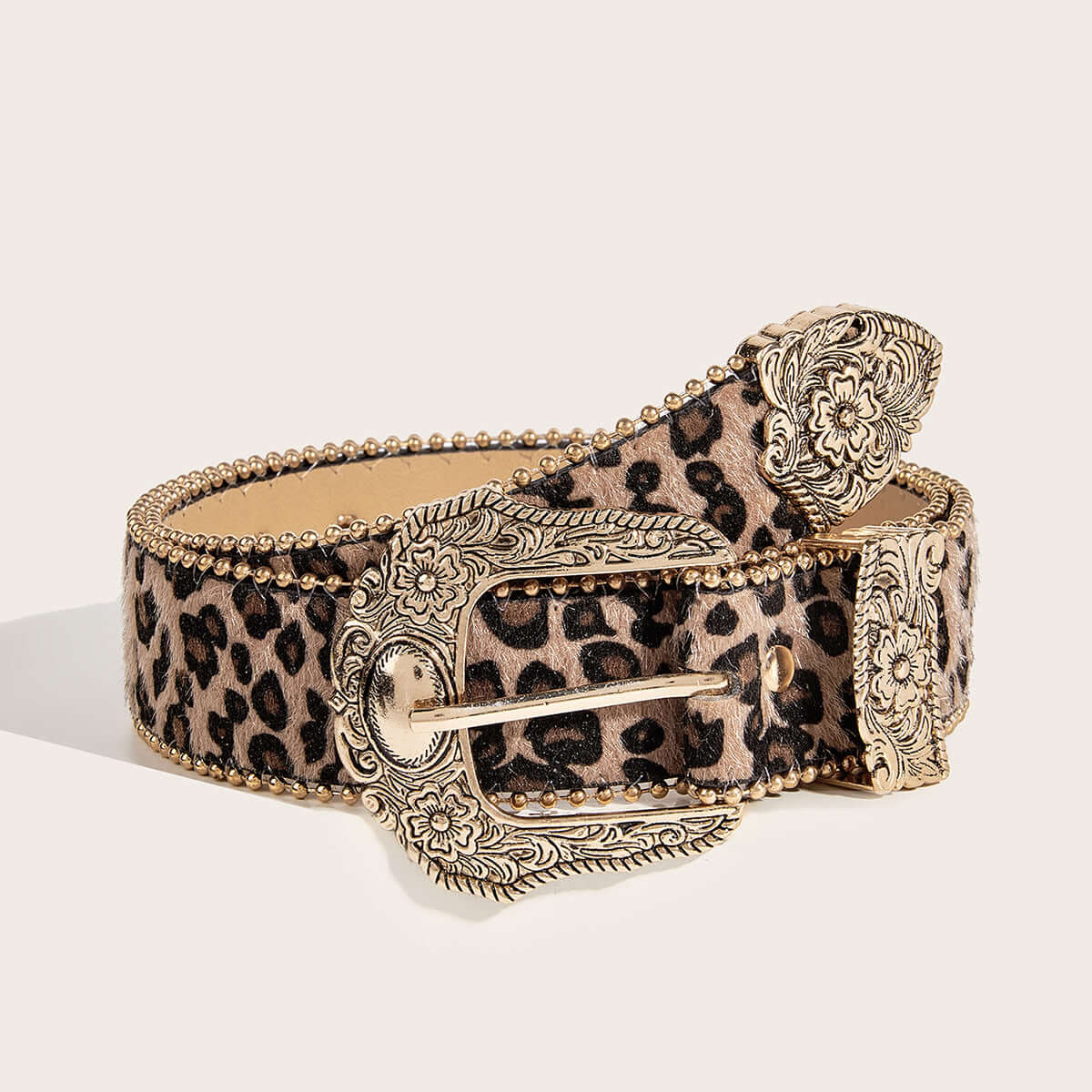 Cinturón de mujer estilo americano vintage con estampado de leopardo
