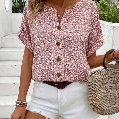 Camiseta de mujer de manga corta con cuello en V