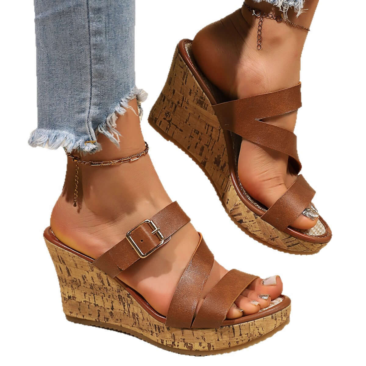 Sandalias de cuña de punta abierta para mujer, talla grande — Estilo cómodo e inclusivo