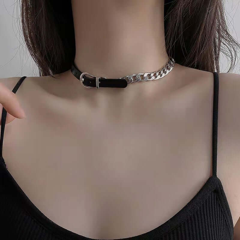 Collares Gargantilla Acero Cubana cuero Cadena