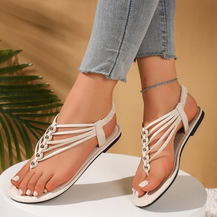 Ladies Open Toe Elastic Sandals — Comfortable Casual Everyday Footwear