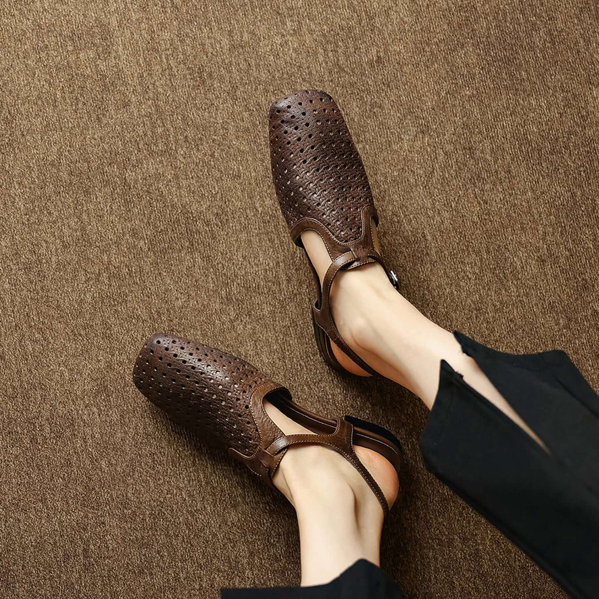 Sandalias de tacón T-strap para mujer