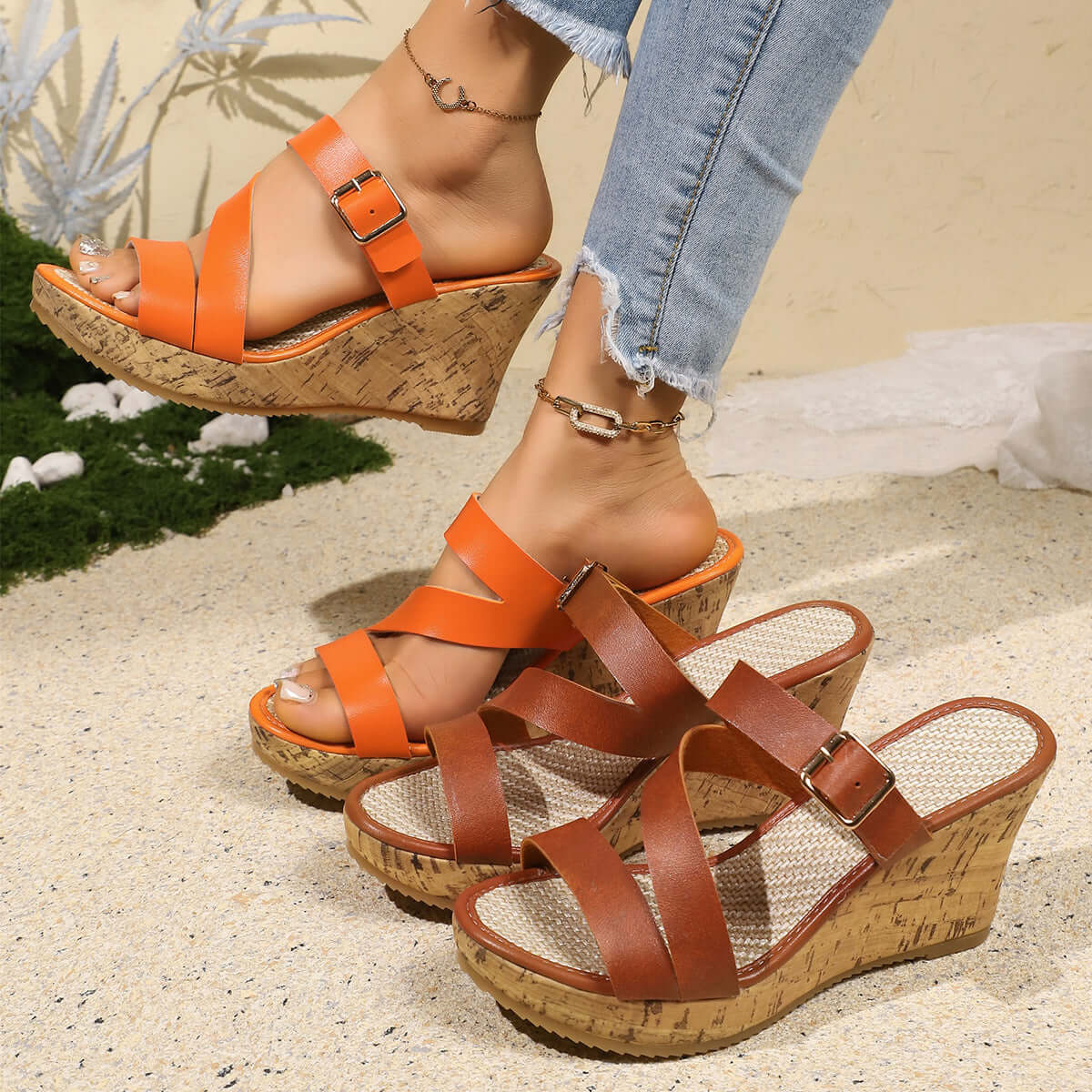 Sandalias de cuña de punta abierta para mujer, talla grande — Estilo cómodo e inclusivo
