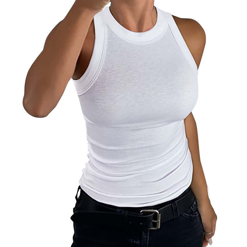 Camisetas de tirantes de canalé sin mangas para mujer