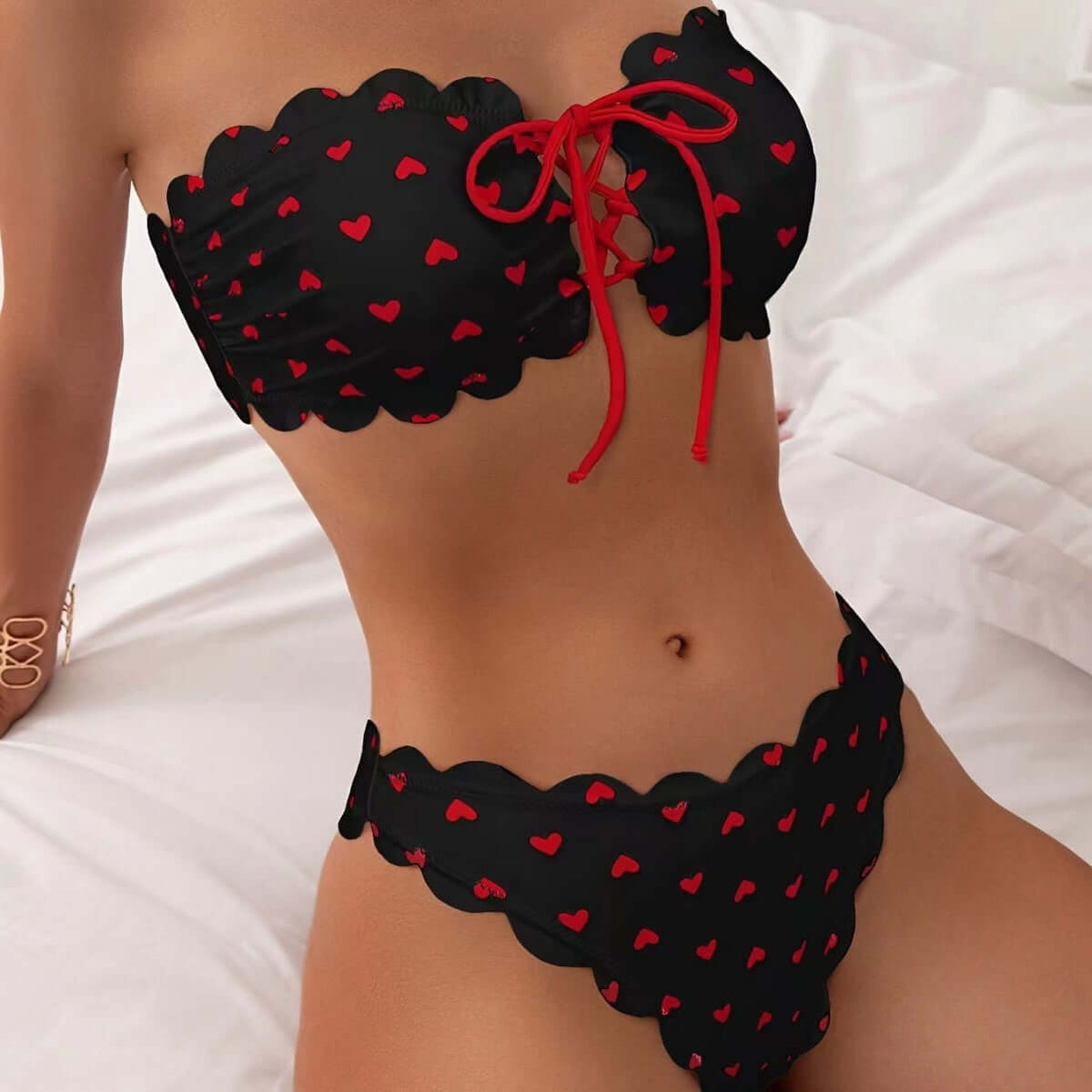 Bikini top de tubo estampado con cordones ajustables
