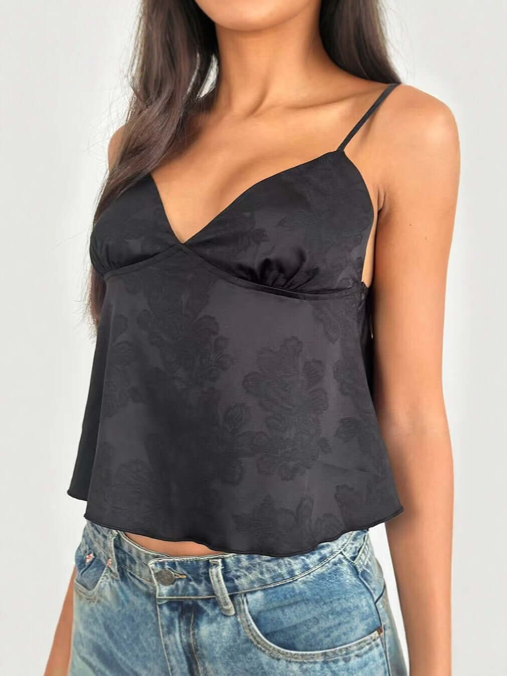 Women's Slim-fit Jacquard Deep-V Camisole Top