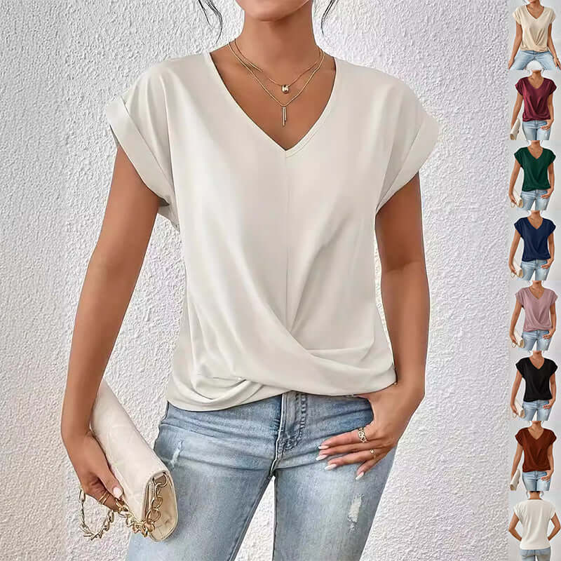 Camiseta de mujer casual de verano con nudo irregular
