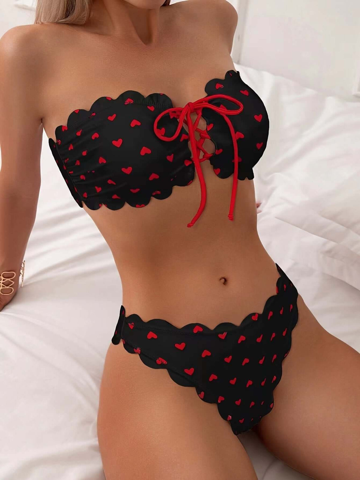 Bikini top de tubo estampado con cordones ajustables