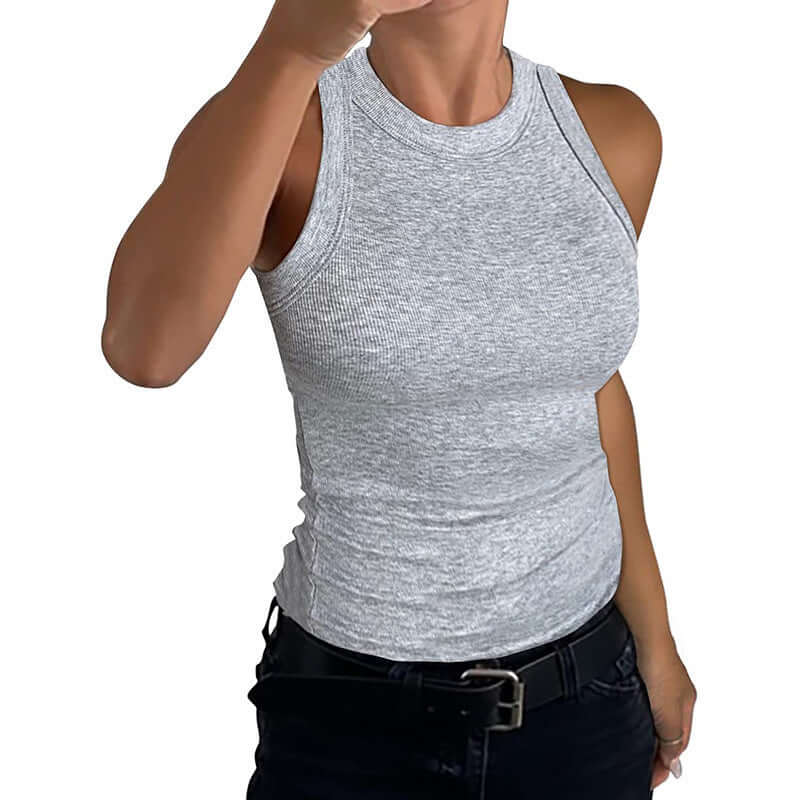 Camisetas de tirantes de canalé sin mangas para mujer