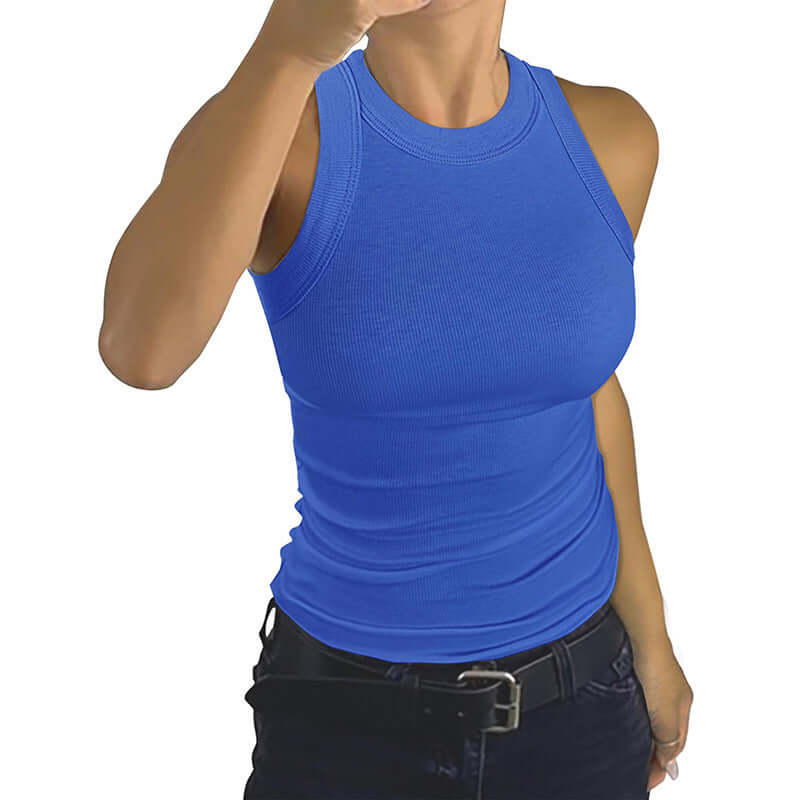 Camisetas de tirantes de canalé sin mangas para mujer