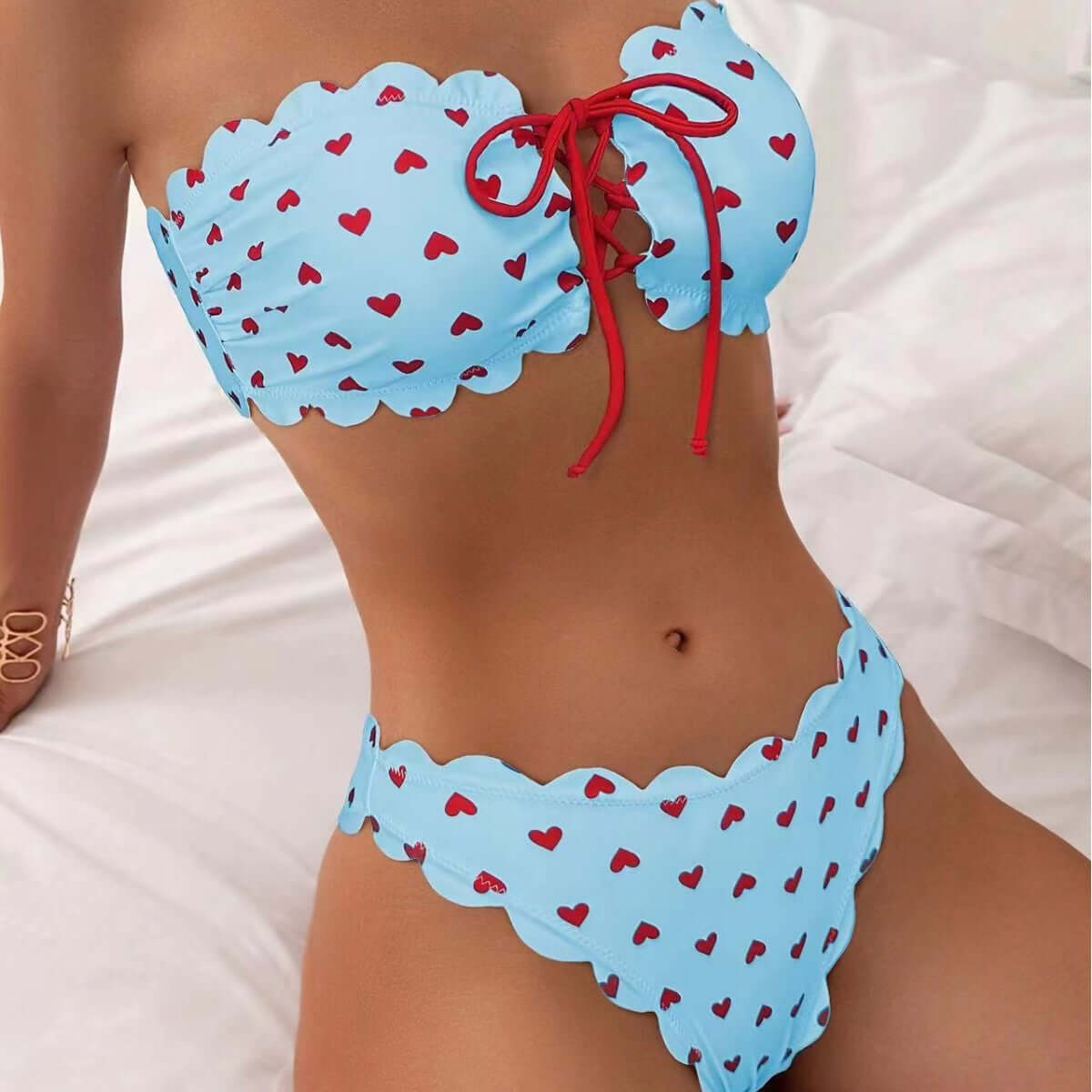 Bikini top de tubo estampado con cordones ajustables