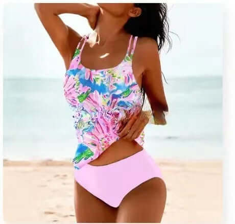 Traje de baño con estampado de playa, bikini retro de talle alto y tiras