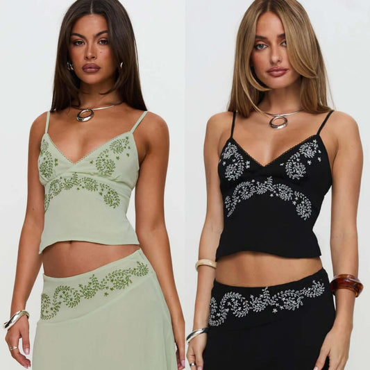 Camisola corta 3D bordada para mujer