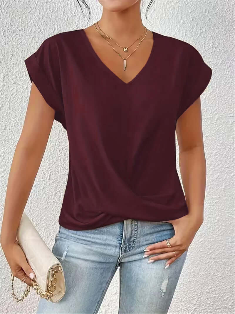 Camiseta de mujer casual de verano con nudo irregular