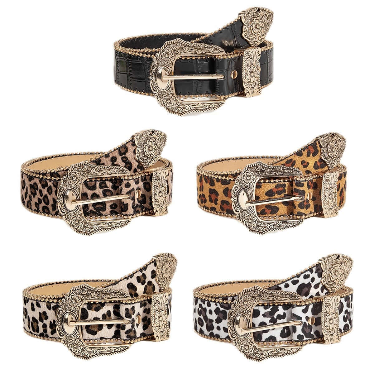 Cinturón de mujer estilo americano vintage con estampado de leopardo
