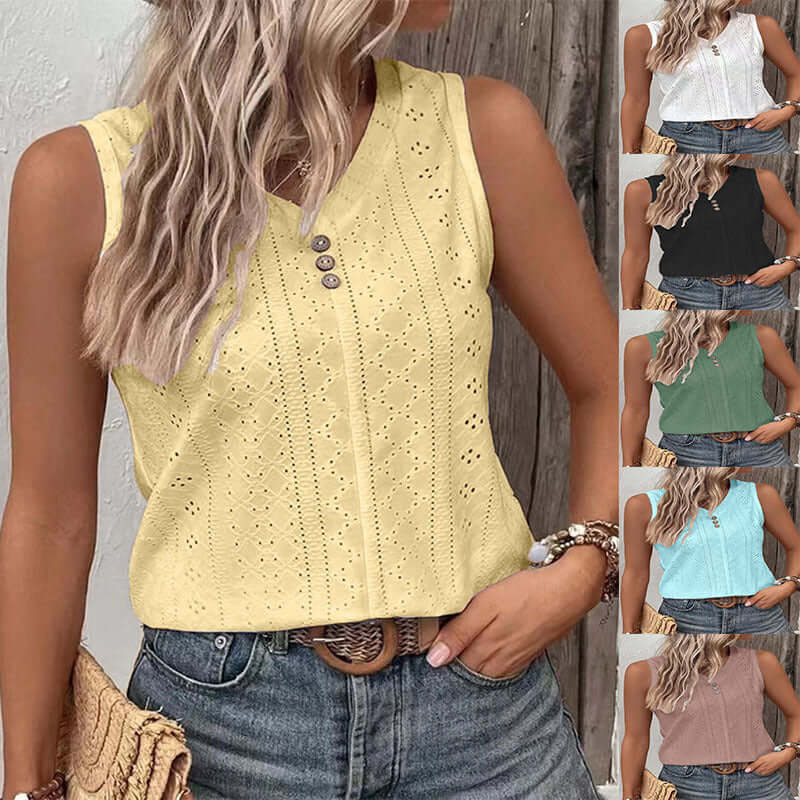 Woimen's Button-back Tank Top T-shirt