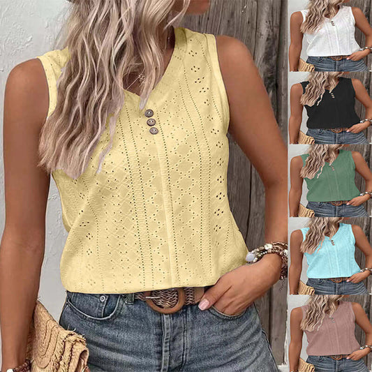 Camiseta sin mangas con botones en la espalda para mujer