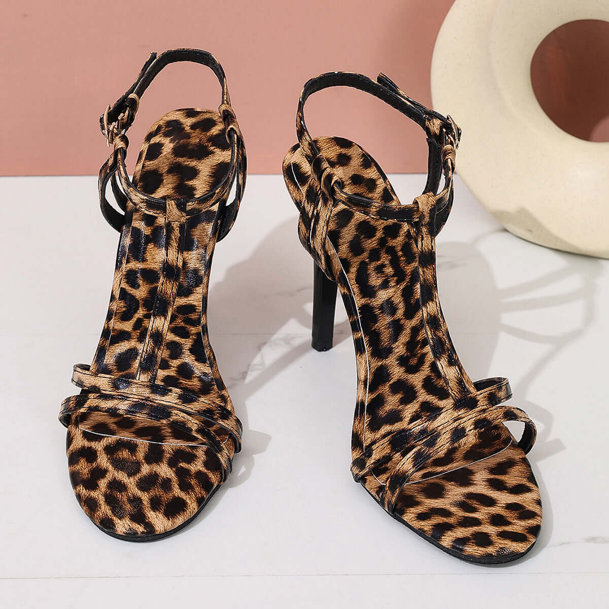 Ladies Leopard stiletto sandals