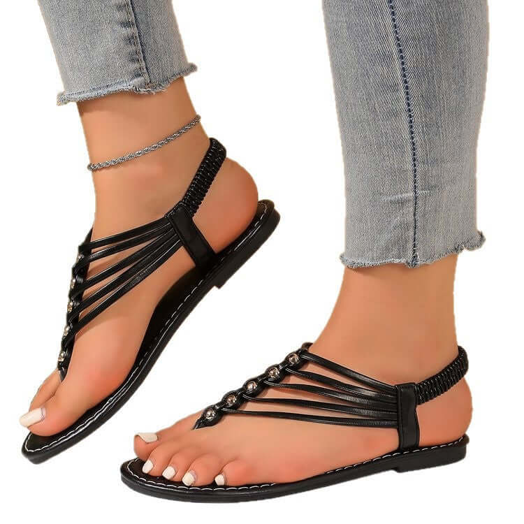 Ladies Open Toe Elastic Sandals — Comfortable Casual Everyday Footwear
