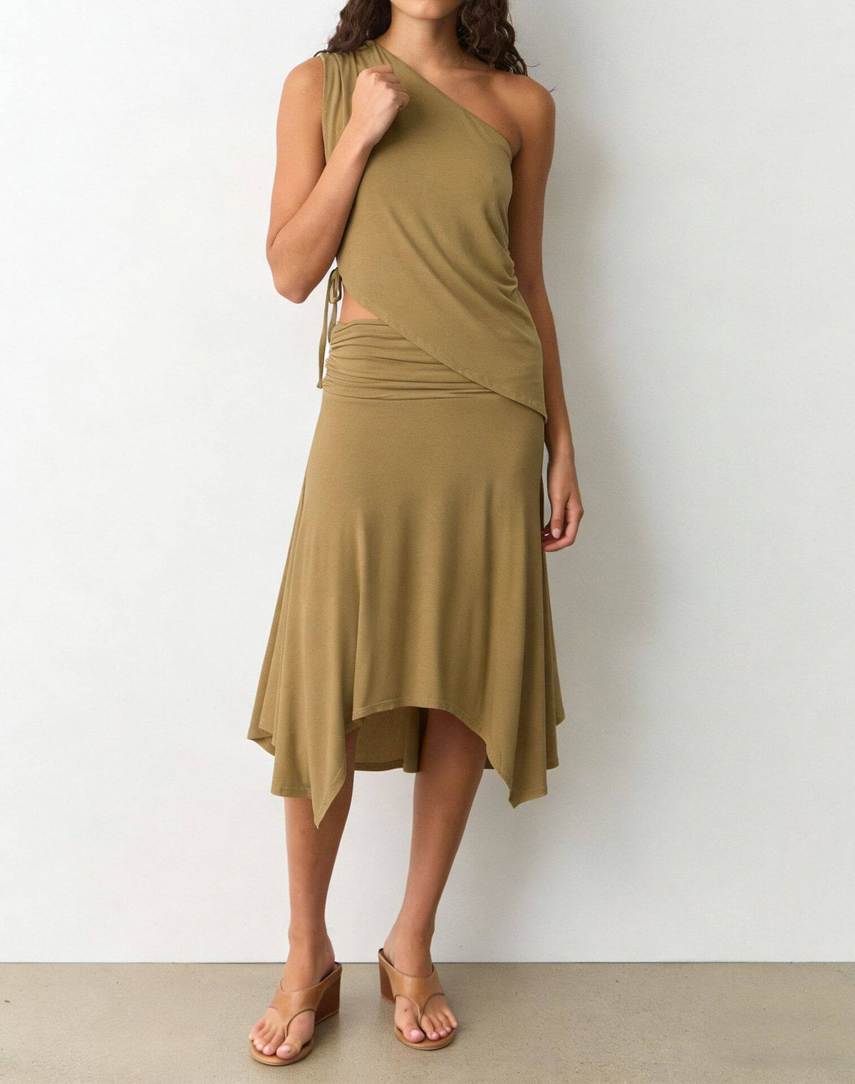 Conjunto de dos piezas de verano para mujer con encaje calado y cordones