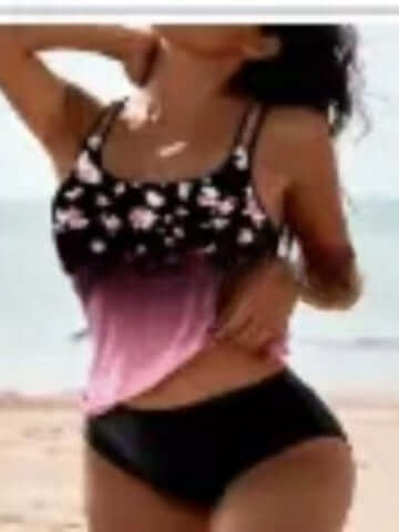 Traje de baño con estampado de playa, bikini retro de talle alto y tiras