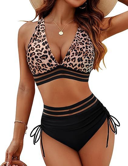 Traje de Baño Bikini de Cintura Alta Dividido para Mujer