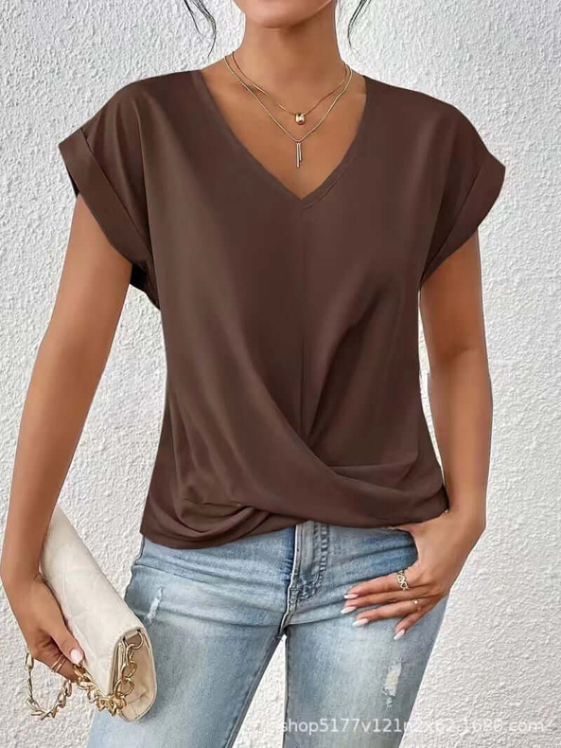 Camiseta de mujer casual de verano con nudo irregular